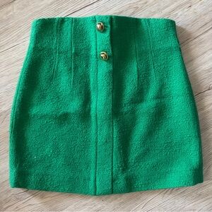 ZARA | Gold Button Green Mini Skirt | NWOT